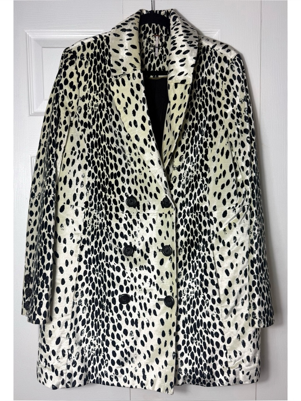 Free People Lola Leopard Dalmatian Faux Fur Longline Blazer Coat Jacket Large